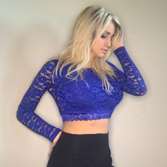 Forever 21 Tops - Blue long sleeve lace crop top Forever 21 Tops - Blue long sleeve lace crop top